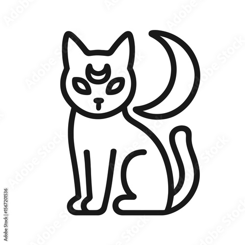 Cat silhouette with crescent moon and magical symbols design  