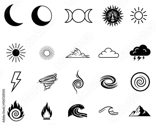 Various symbols representing wiccan symbols, pagan symbols, celtic symbols  
