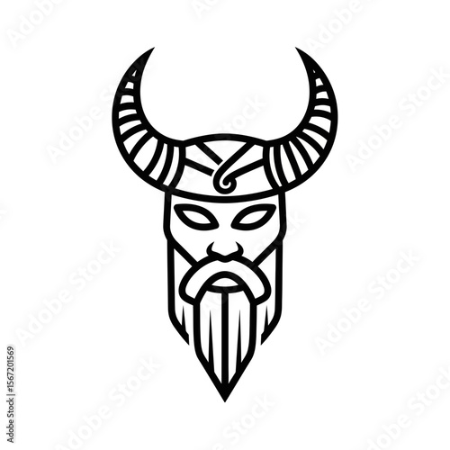 Horned God illustration with intricate line art design  