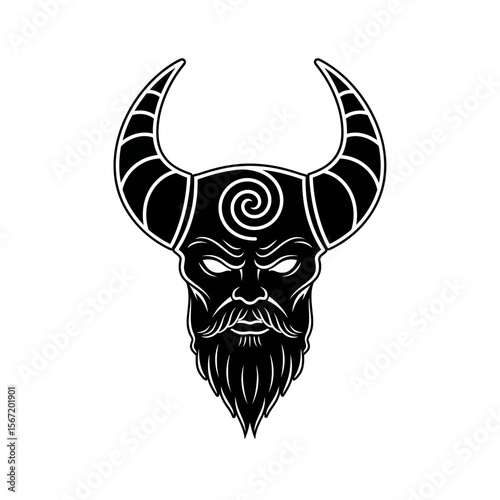 Horned God illustration with detailed features and swirling design  
