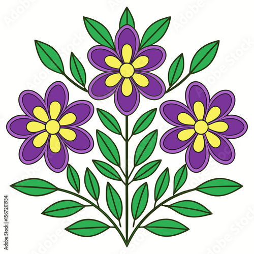 Colorful Floral Vector Illustration with Purple and Yellow Flowers