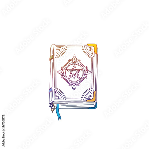 Grimoire with mystical symbols in pastel colors on white background  