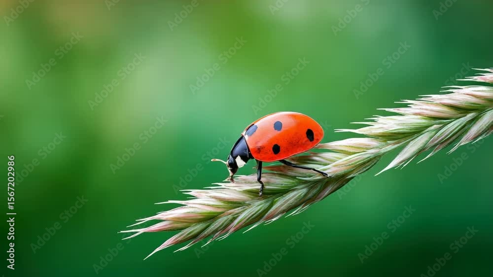 Ladybug insect red black spot nature grass macro closeup green summer outdoor wildlife small animal leaf natural beautiful detail wild environment garden bug plant spring soft peaceful vibrant