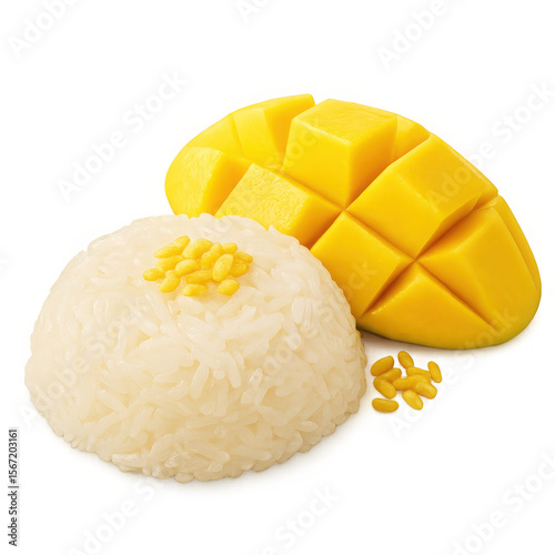 Isolate transparent Delicious mango with sticky rice, a sweet and savory Thai dessert treat. PNG