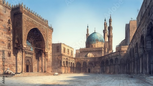 Ancient mosque courtyard daylight exterior