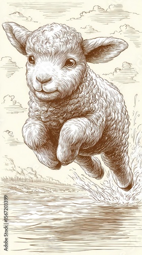 Lamb jumping illustration graphic