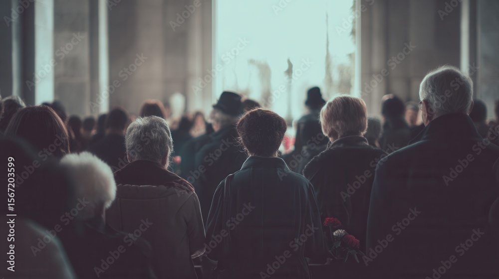 Obraz premium A crowd of people gathers for a memorial service in a church