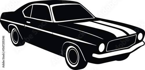 Golden age muscle car silhouette - 1960s-70s sporty coupe design, EPS JPEG PNG