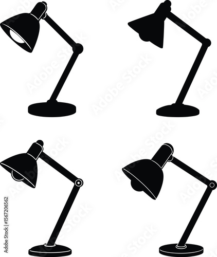 Cozy lighting set - 4 reading lamp vector silhouettes, EPS JPEG PNG
