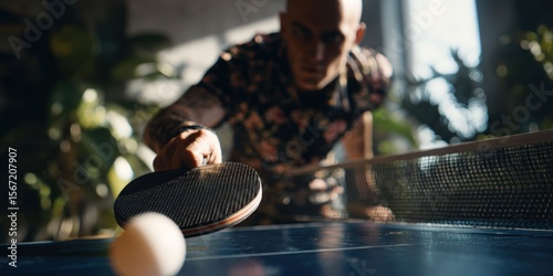 Man Playing Ping Pong in Casual Indoor Setting