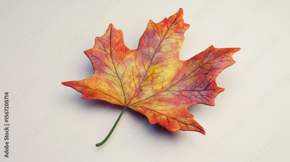 Fototapeta premium Single Maple Leaf with Vibrant Color Isolated on Plain Background, Autumn's Golden Hues
