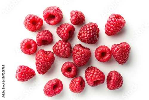 Ultra Hd Visual of Fresh Ripe Raspberries Isolated on White Background Top View Flat Lay