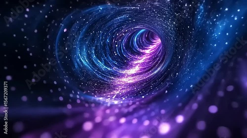 Vibrant cosmic tunnel with swirling purple and blue lights, creating a mesmerizing space effect