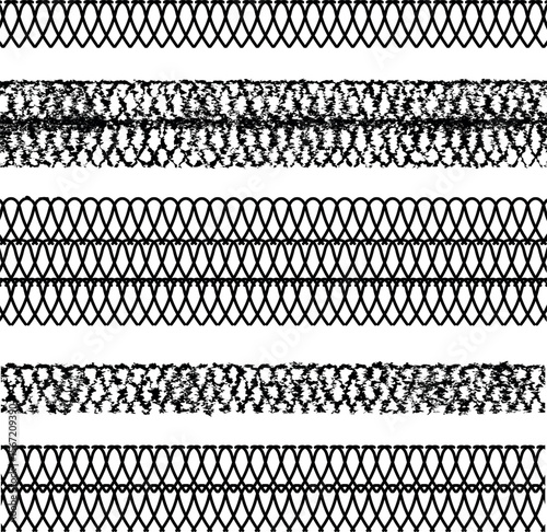 The patterns form separate horizontal stripes. Some of the objects are heavily distorted, imitating visual noise.