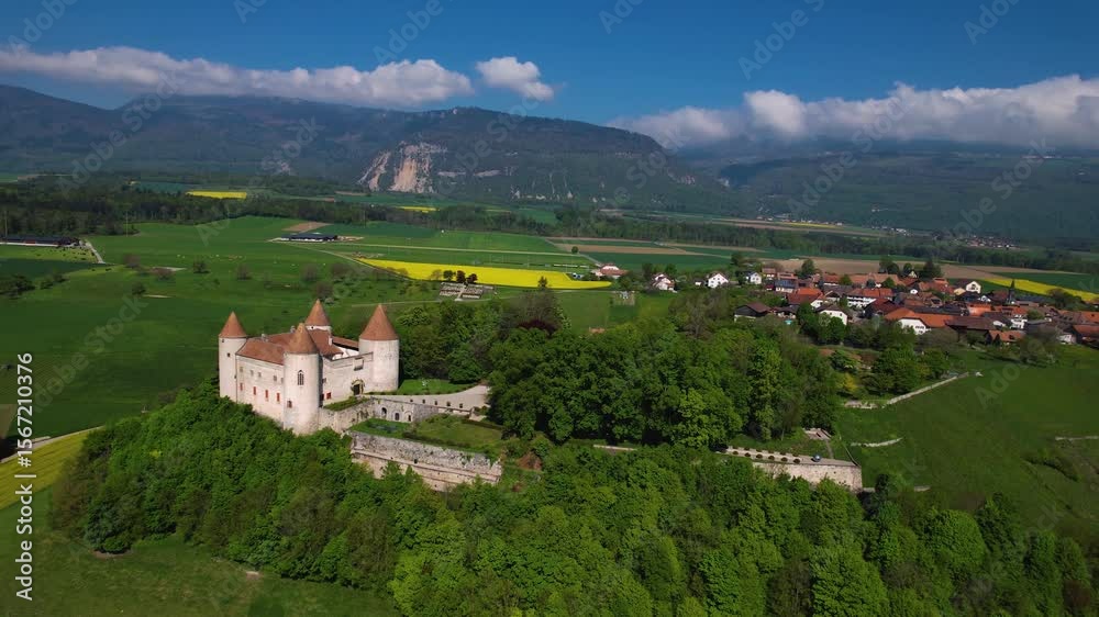 Aerial view around the village Champvent in switzerland in summer Aerial view around the village Champvent in switzerland in summer