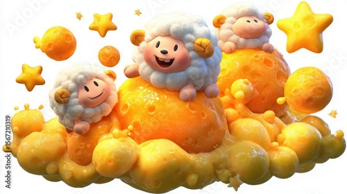 Cartoon sheep on clouds illustration