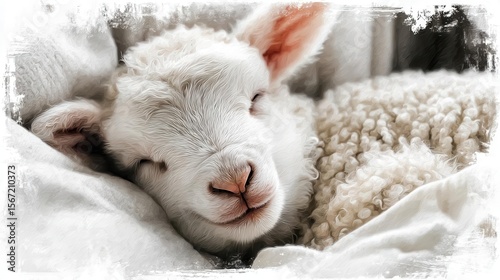 Adorable newborn lamb sleeping
