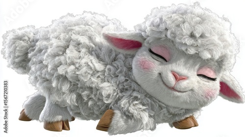 Cute sleeping fluffy sheep plush toy
