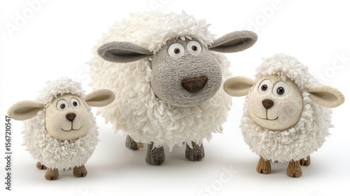 Three fluffy stuffed sheep figures