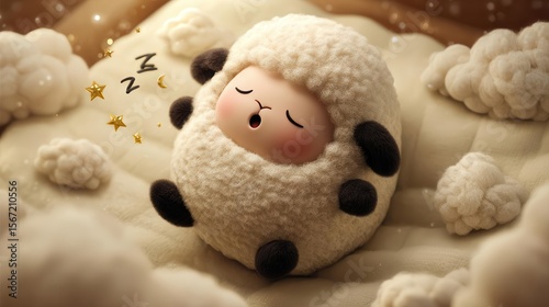 Cute sleeping sheep illustration