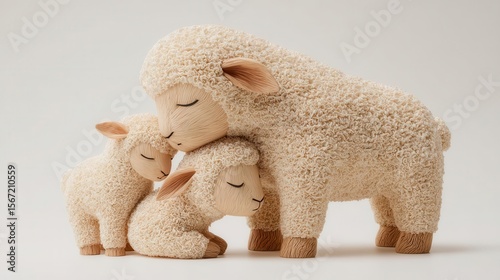 Beige sheep family figurines