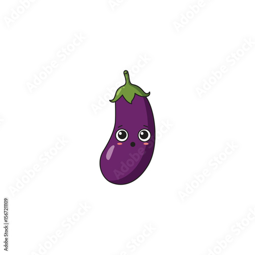 An icon of a cute cartoon eggplant with thoughtful, wide-open eyes, suggesting contemplation or curiosity.