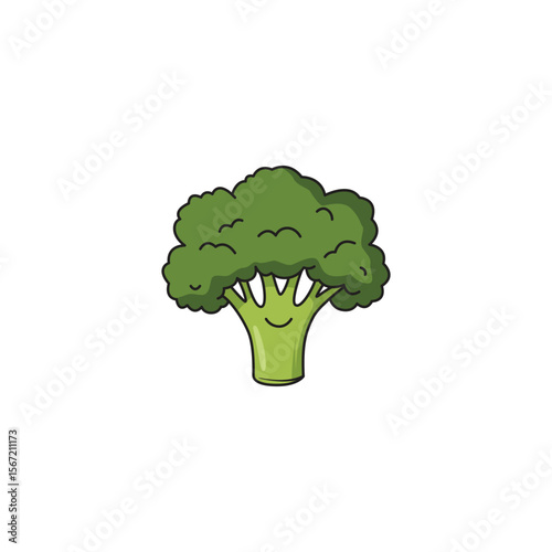 An icon of a cute cartoon broccoli floret with slightly narrowed eyes and a questioning look, conveying confusion or bewilderment.