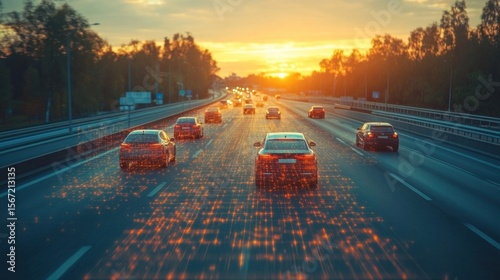 Cars on Highway with Data Overlay