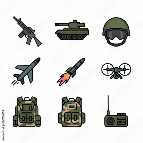 vector set of military vehicles