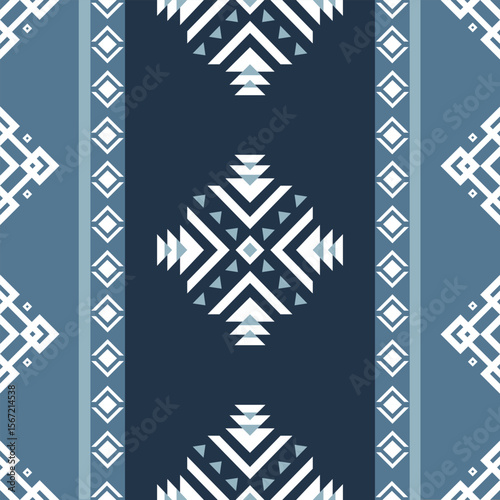 Vibrant Blue Ethnic Geometric Seamless Pattern Native American  Navajo