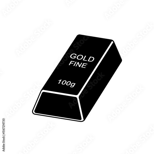 A black and white illustration of a gold bar, showing its weight.