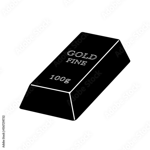A black and white illustration of a gold bar, showing its weight and fineness.