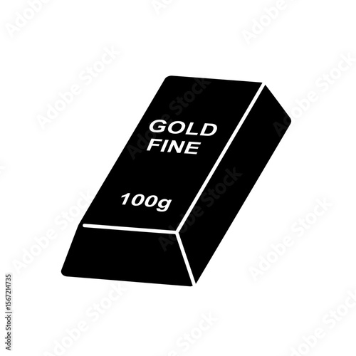 Silhouette of a gold bar, labeled "GOLD FINE" and 100g.