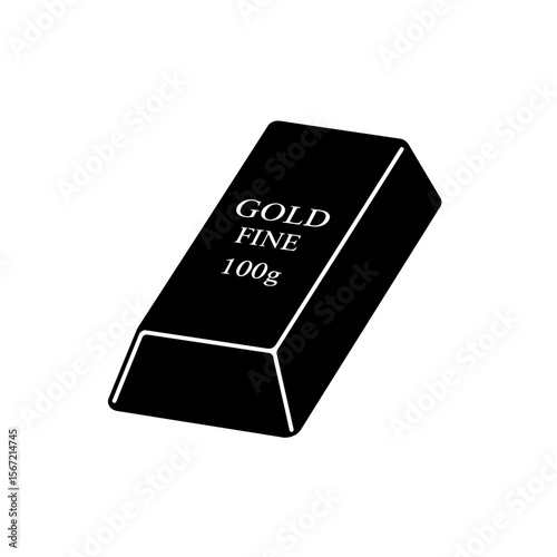 A black and white illustration of a 100g fine gold bar.