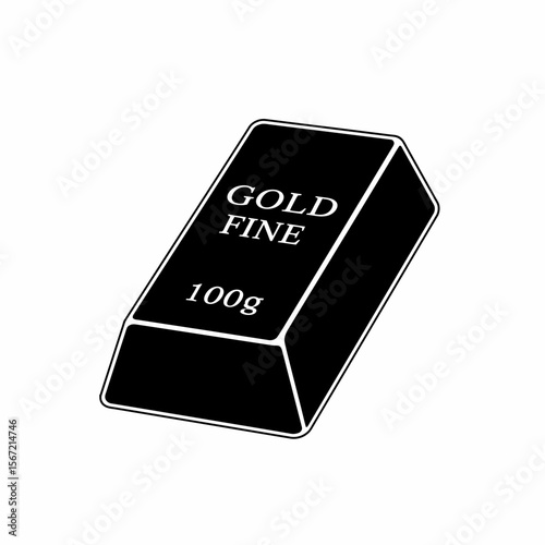 A black and white illustration of a gold bar with the inscription "GOLD FINE 100g".