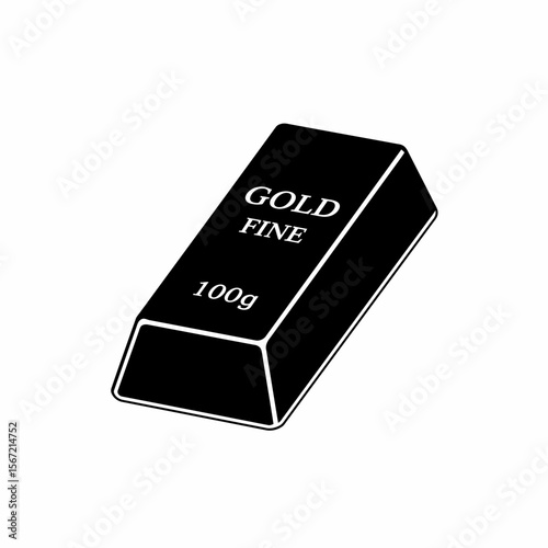 A stylized black and white illustration of a gold bar, showing weight.