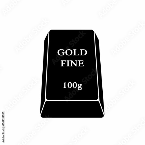 A stylized black and white illustration of a gold bar, showing weight and purity.