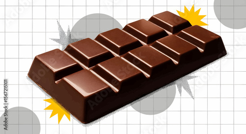 Glossy Halftone Dark Chocolate Bar with Eight Defined Squares and Rich Brown Color