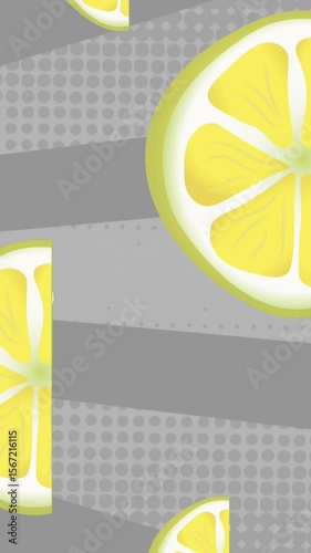 Animation of lemon repeated over grey striped background