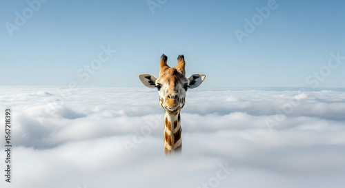 Smiling Giraffe Above Clouds: Serene Wildlife Art