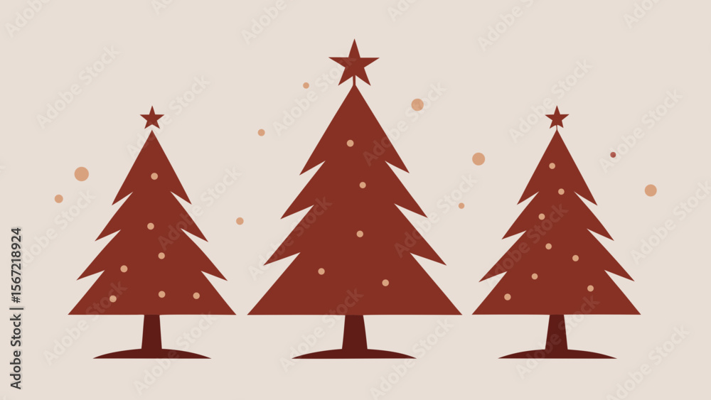 Obraz premium Three stylized christmas trees with stars and ornaments on a light background
