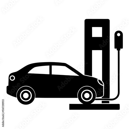Electric Vehicle Charging Station Icon Clean Energy Transportation Black Silhouette