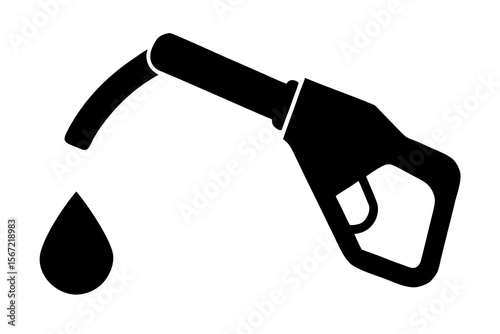 Black fuel nozzle with dripping fuel drop on white background illustration