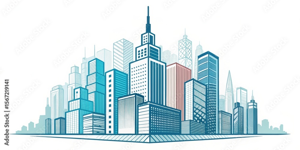 Fototapeta premium Banner design with overlapping futuristic buildings