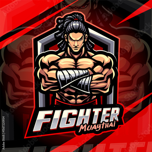 Fighter muaythai esport mascot logo design