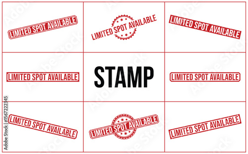 Collage of Limited Spot Available Red Stamp Designs with Text in Center Square Box