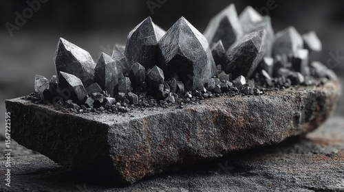 Tight Close-Up Shot of Aged Wooden Surface with Grayscale Metallic Minerals on Black Matte Backdrop