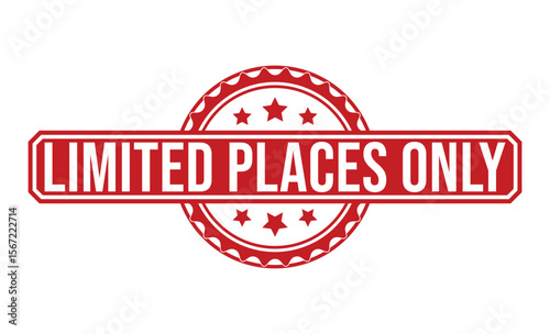 Limited Places Only Red Stamp Design with Stars, on a White Background