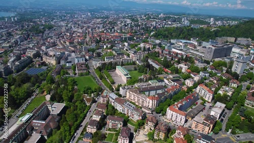  Aerial view around the old town of the city Lucerne in Switzerland on a sunny afternoon