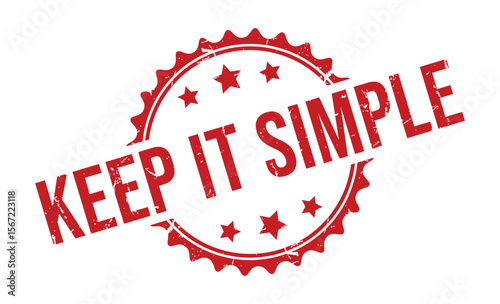 Red Keep It Simple Grunge Stamp with Star Border on White Background